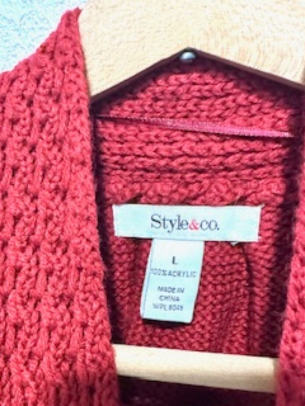 Style & Co. Womens Cardigan Cable Knit Button-Up Pockets Mock Neck Red Size L - Picture 6 of 16